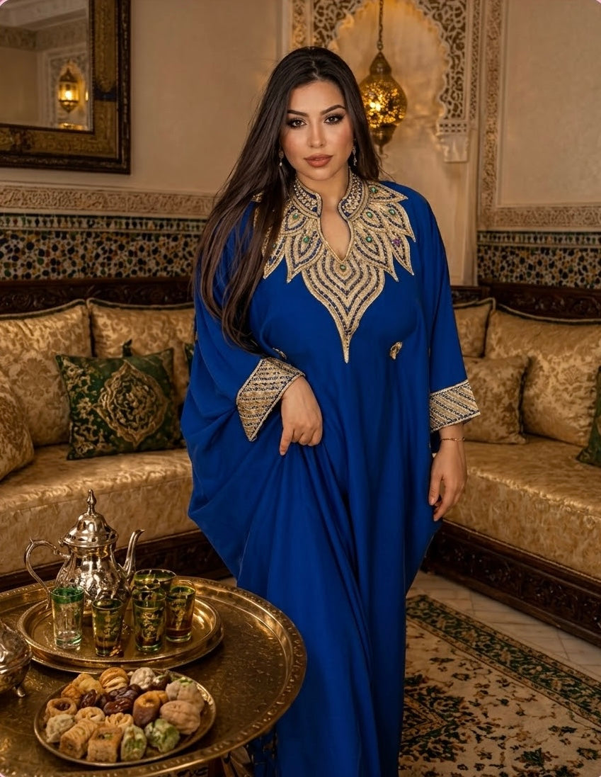Elegant Farasha abaya with a flowing butterfly silhouette.