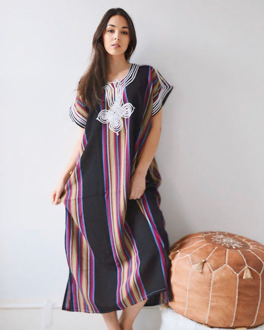 Women's striped and embroidered purple Moroccan gandoura